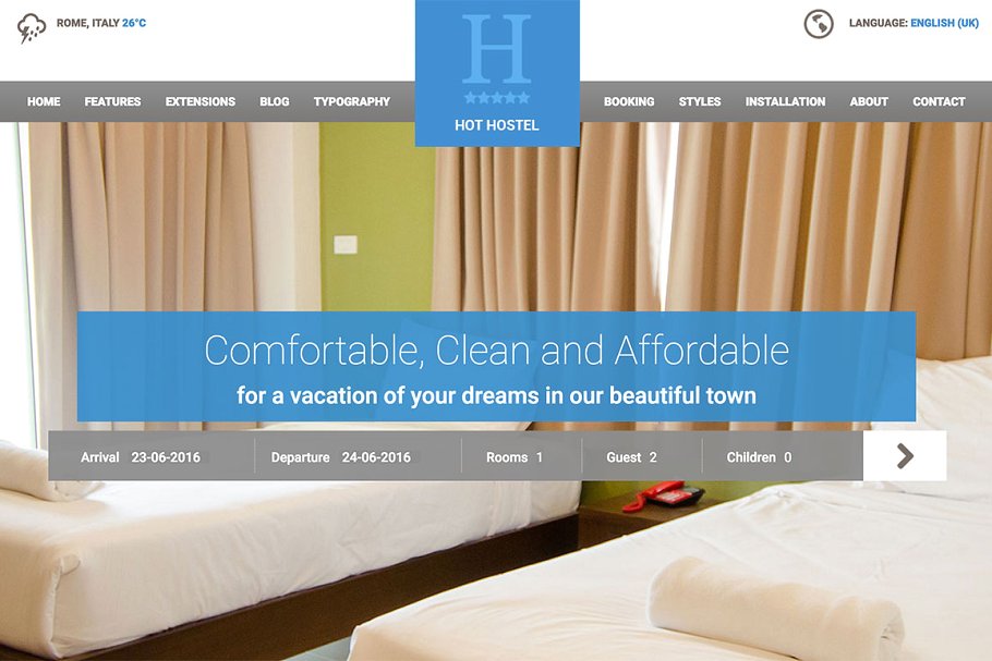 热门酒店民宿预订网站Joomla模板16设计网精选 Hot Hostel插图(2)