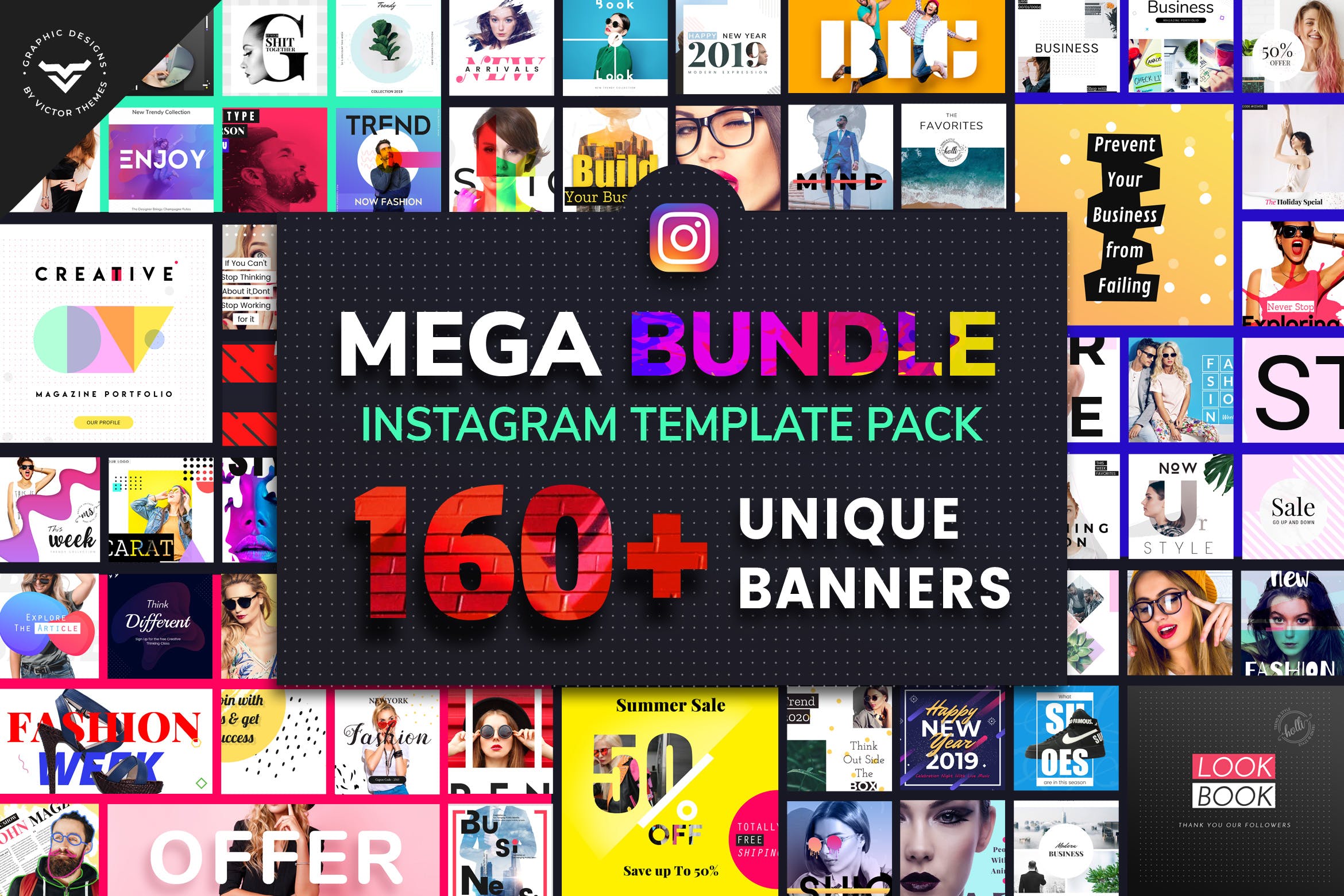 160+社交平台正方形广告Banner设计模板素材库精选合集 Instagram Mega Bundle Template Pack插图