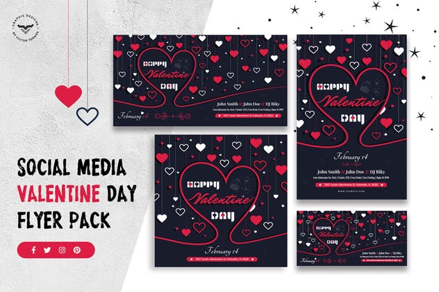 情人节社交媒体贴图海报Banner设计模板素材库精选 Valentines Day Social Media Template插图(1)