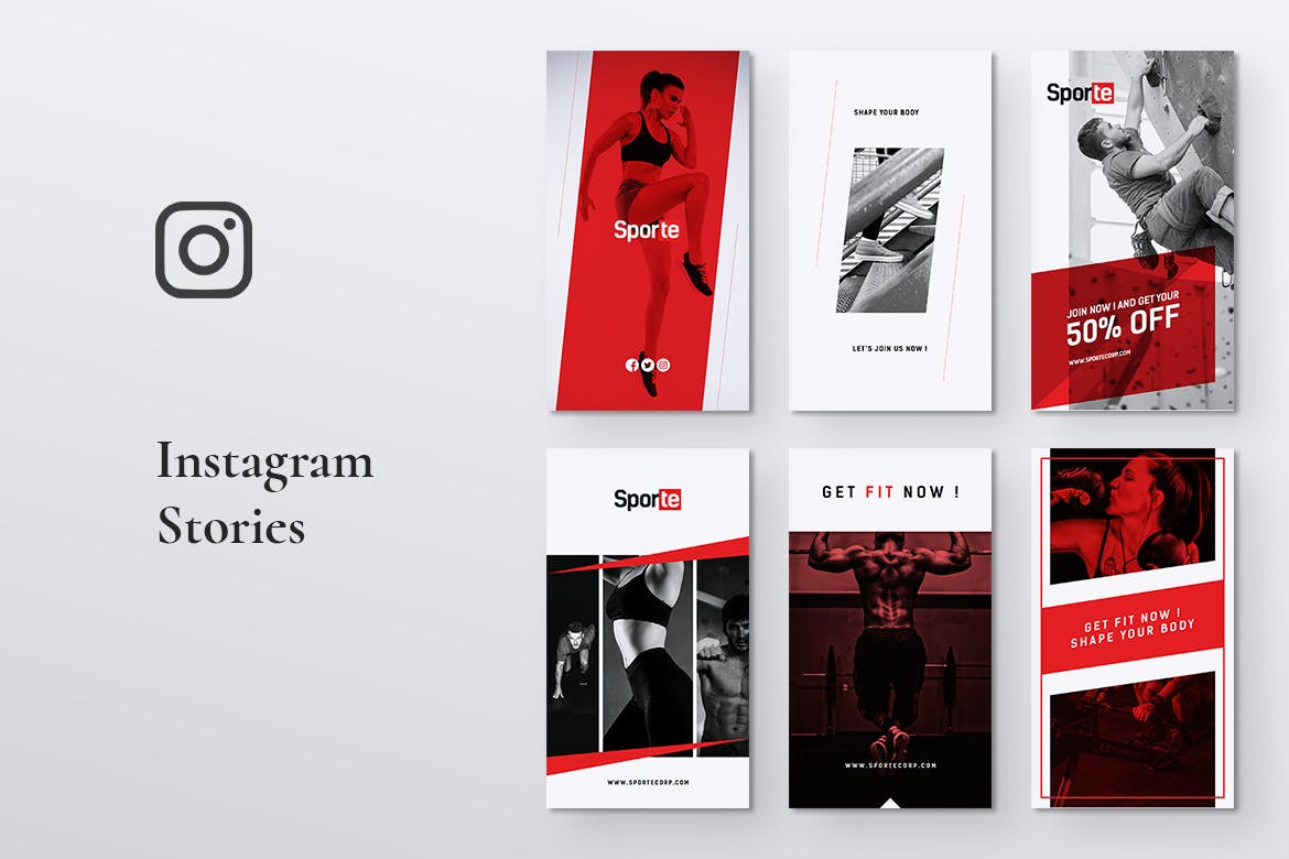 体育运动&健身主题Instagram品牌故事设计素材 SPORTE Sport Fitness & Gym Instagram Stories插图(2)