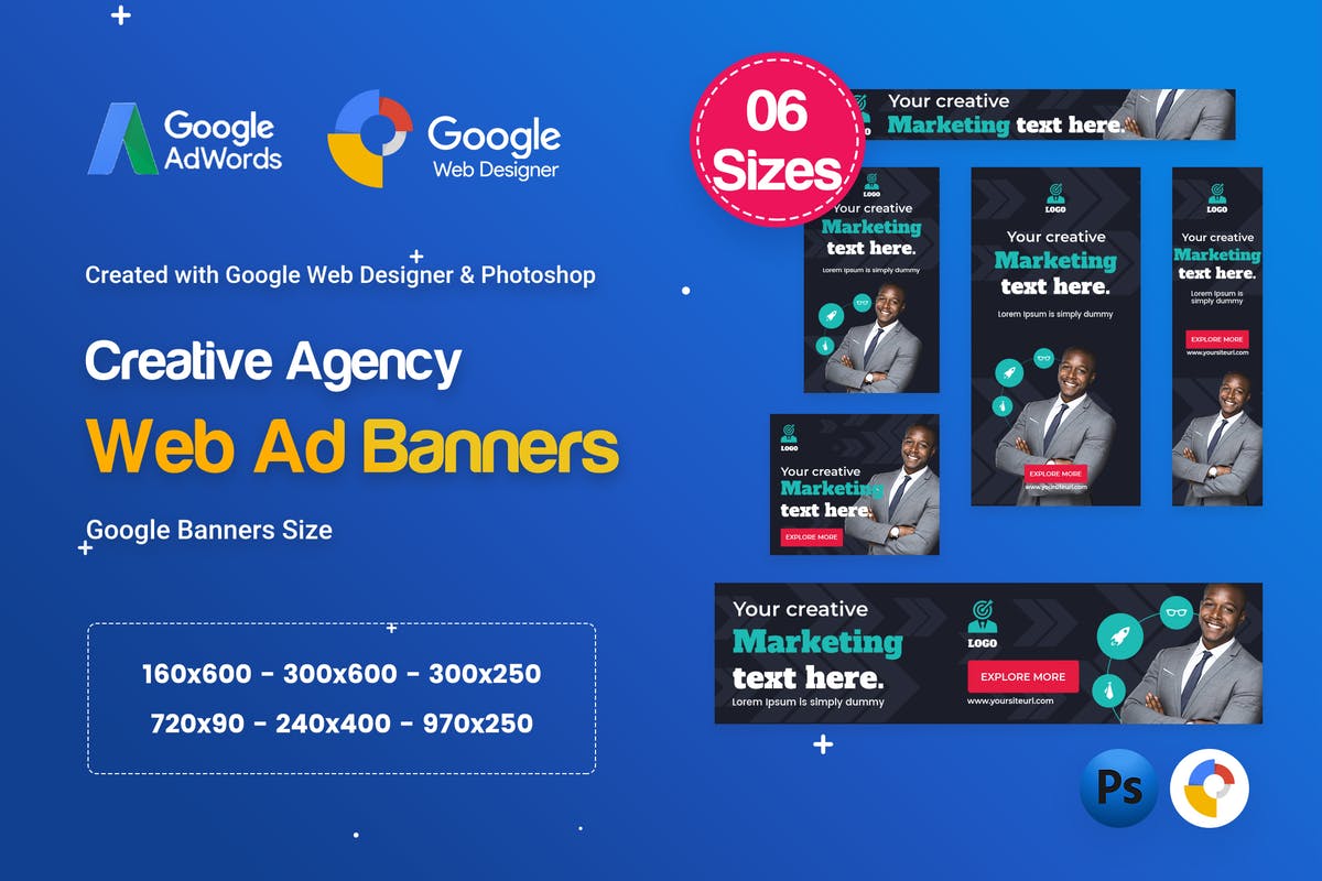 多尺寸谷歌广告设计PSD＆HTML模板合集 Creative, Startup Agency Banners HTML5 D61 – GWD插图
