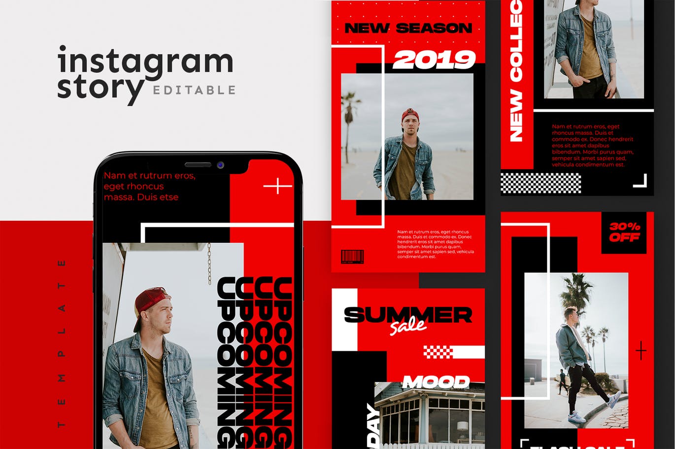 红黑配色风格Instagram社交品牌故事设计素材包 Instagram Story Template插图