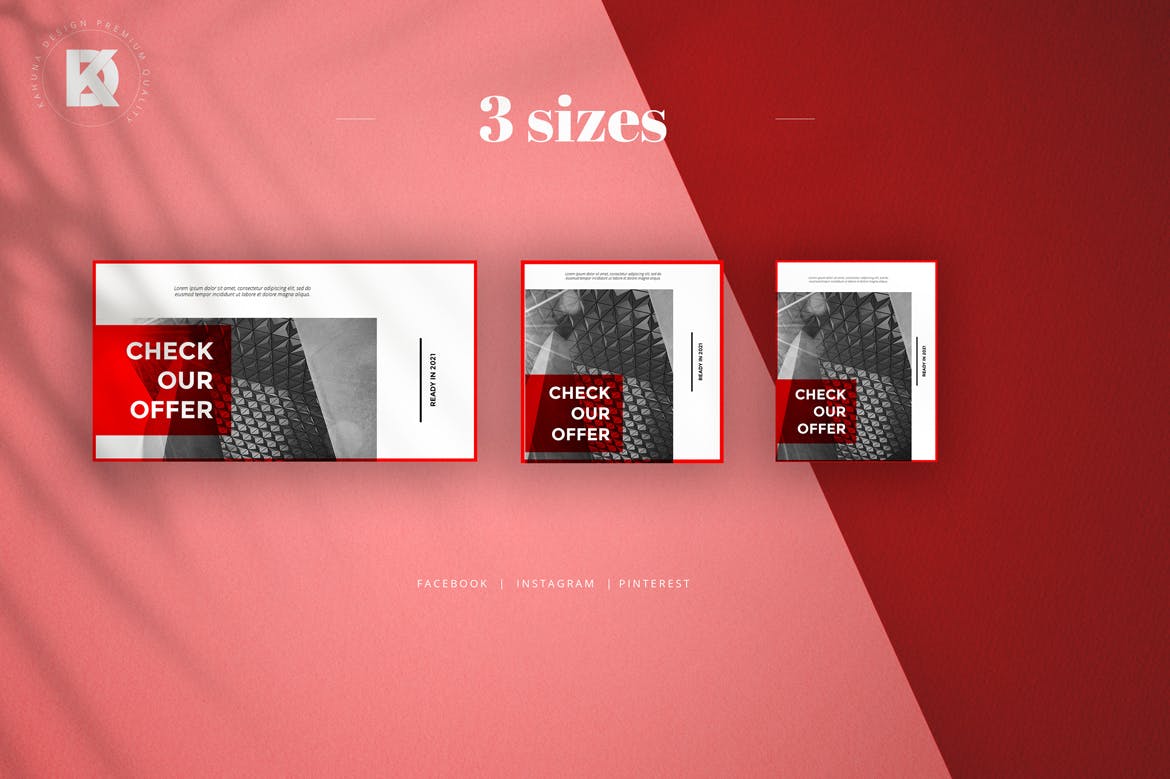 灰度红创意社交媒体16图库精选广告模板素材 Greyscale Red Social Media Pack插图(2)