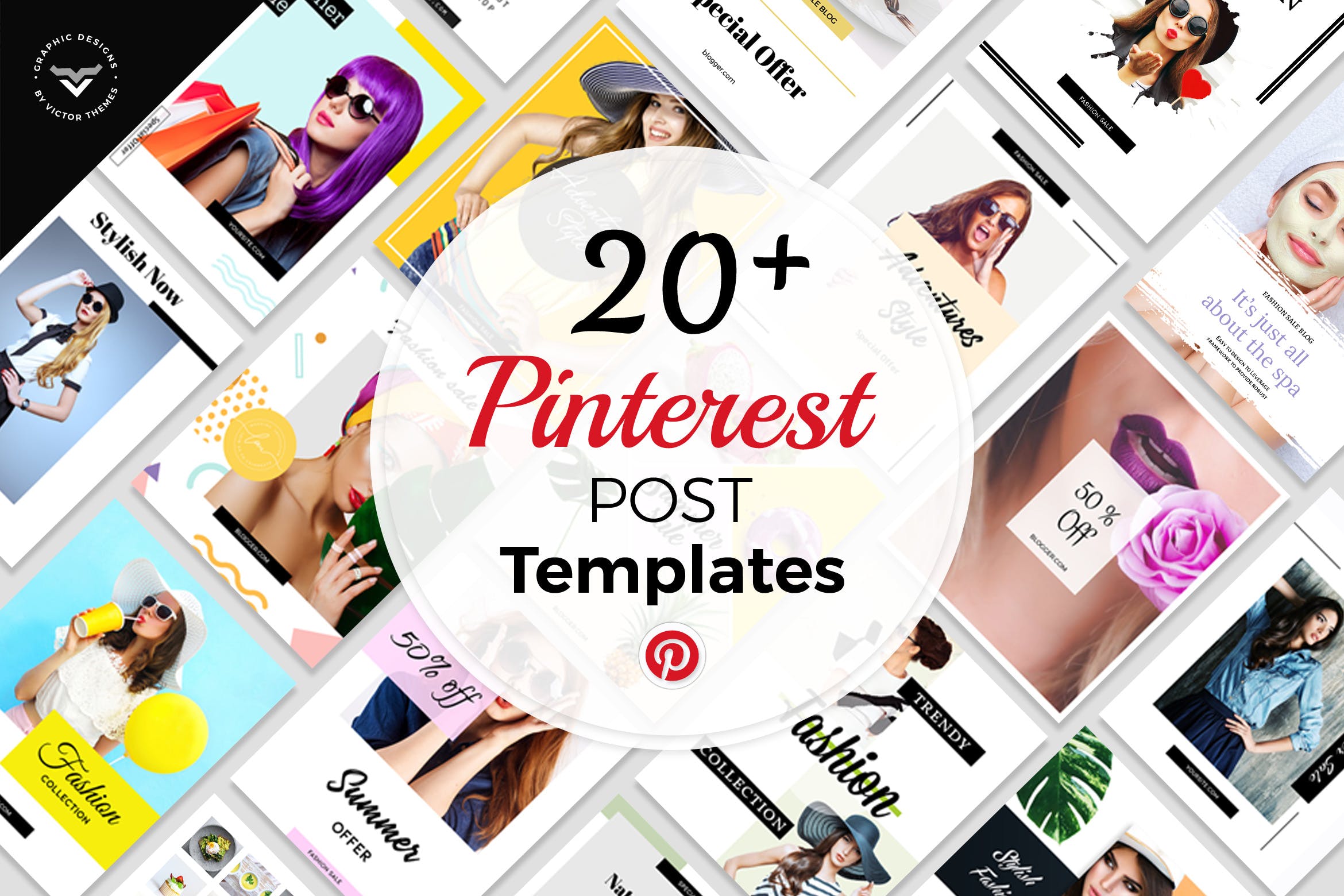 20+Pinterest社交平台时尚品牌文章贴图设计模板素材库精选 Pinterest Social Media Templates插图