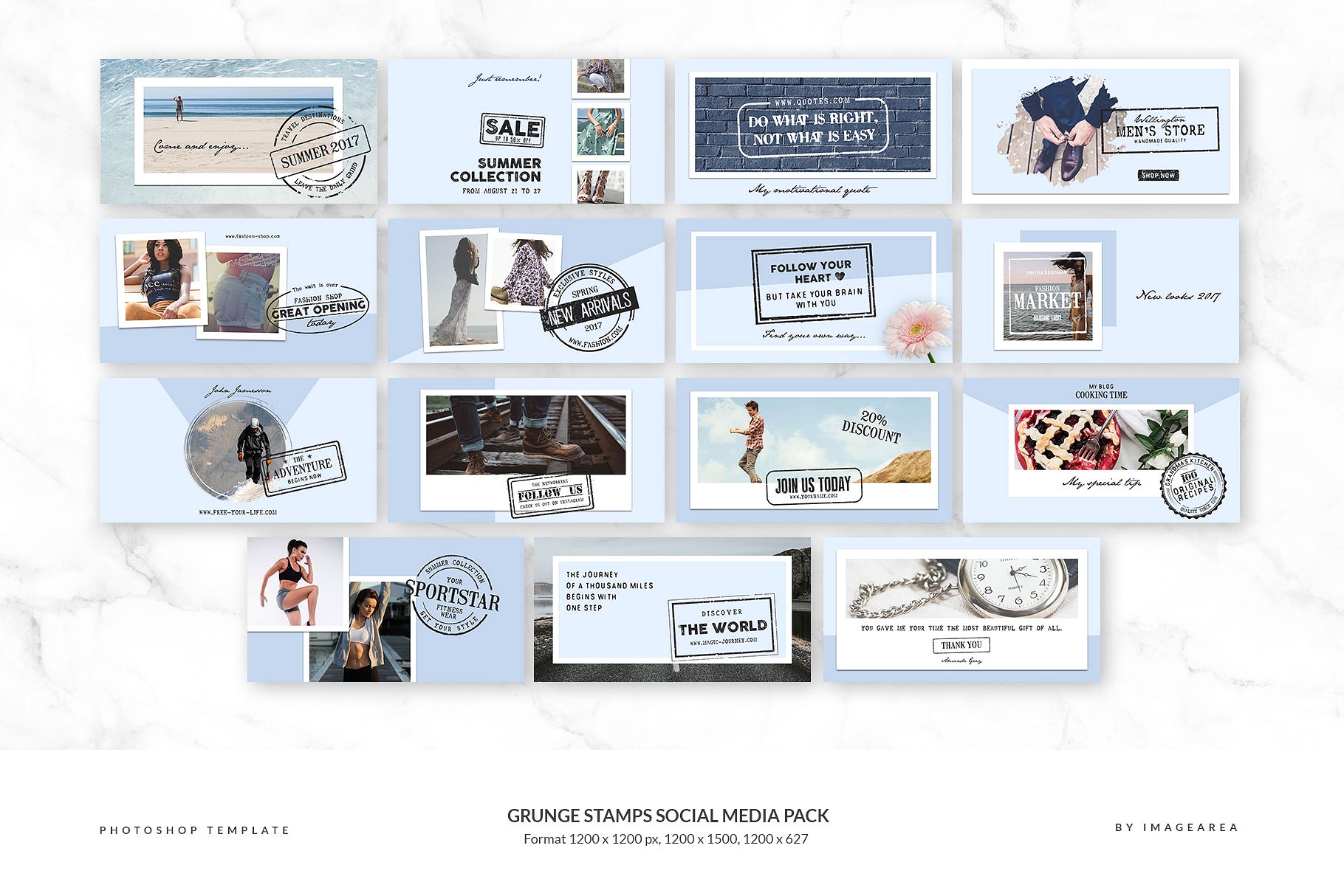 社交媒体、博客插图设计素材包 Grunge stamps Social Media Pack插图(5)