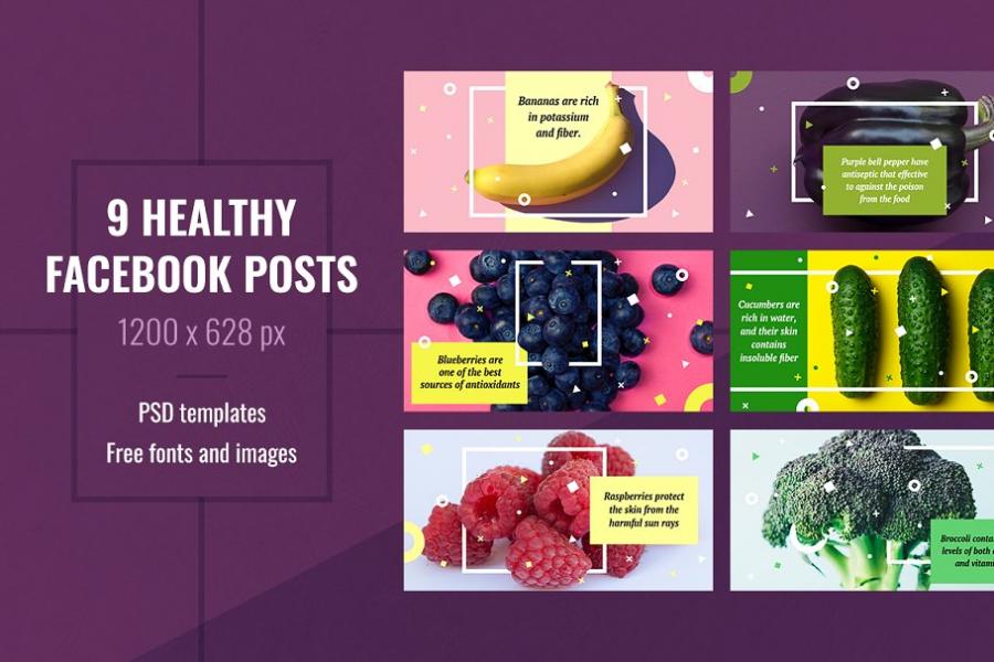 营养水果健康主题Facebook帖子模板素材库精选插图