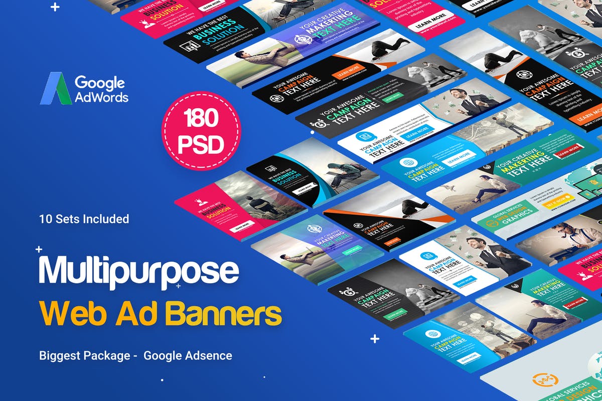 超级实用的多用途常用规格Banner普贤居精选广告模板v1 Multipurpose Banners Ad – 180PSD [ 10 Sets ]插图