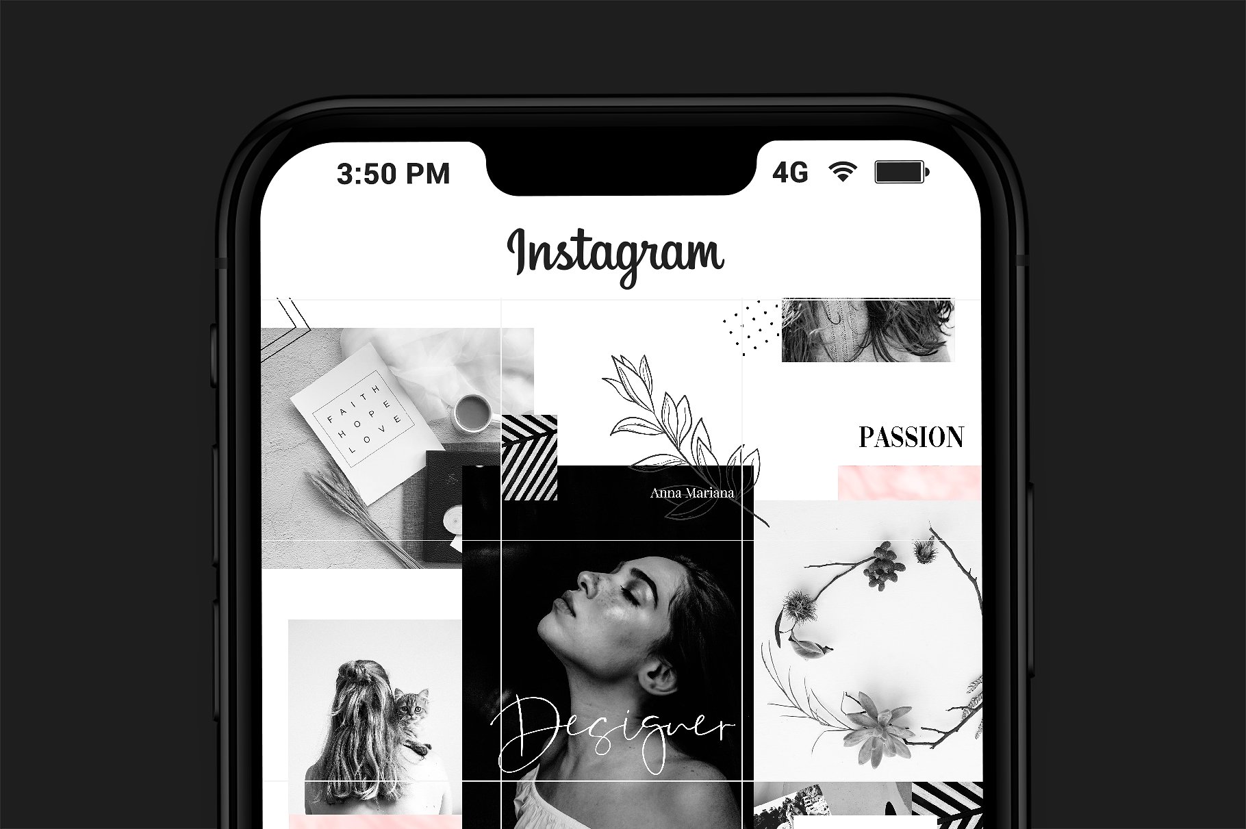 现代黑色主题的instagram社交媒体模板素材库精选 Instagram Puzzle – Pearl [psd]插图(1)