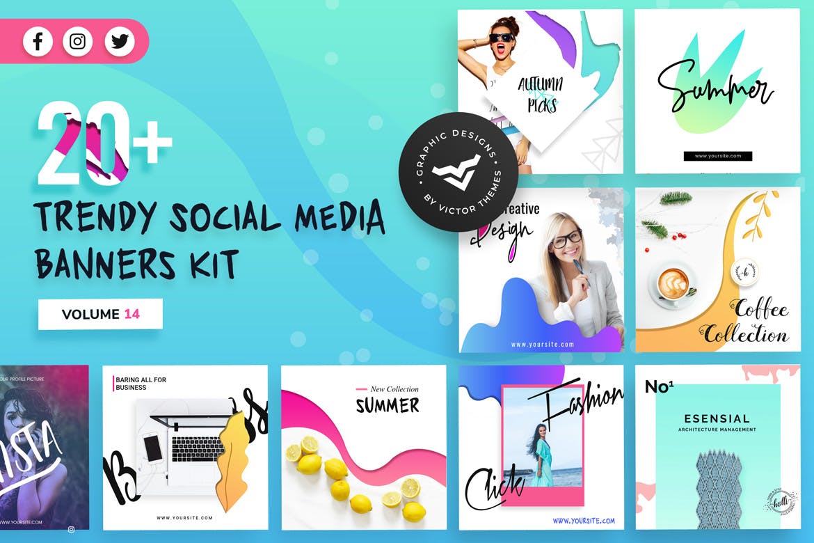 社交媒体3D立体特效广告设计XIV Social Media Banners Kit Volume XIV插图(1)
