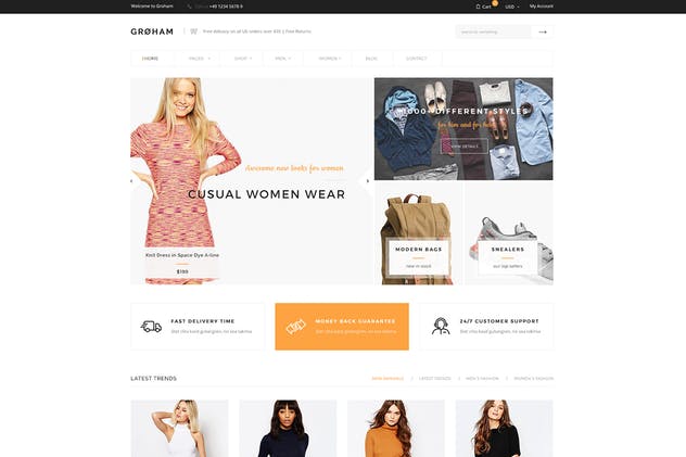 时尚服饰电商网站Shopify主题模板16图库精选 Groham – Fashion eCommerce Shopify Theme插图(2)