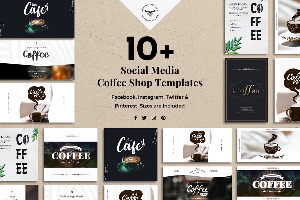 10+社交媒体咖啡店品宣广告模板非凡图库精选设计 Social Media Coffee Shop Templates插图