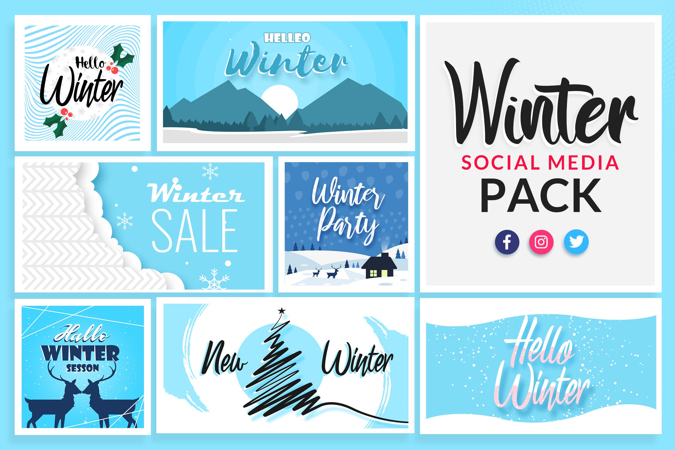 冬季冰雪主题社交媒体设计素材包 Winter Social Media Templates插图