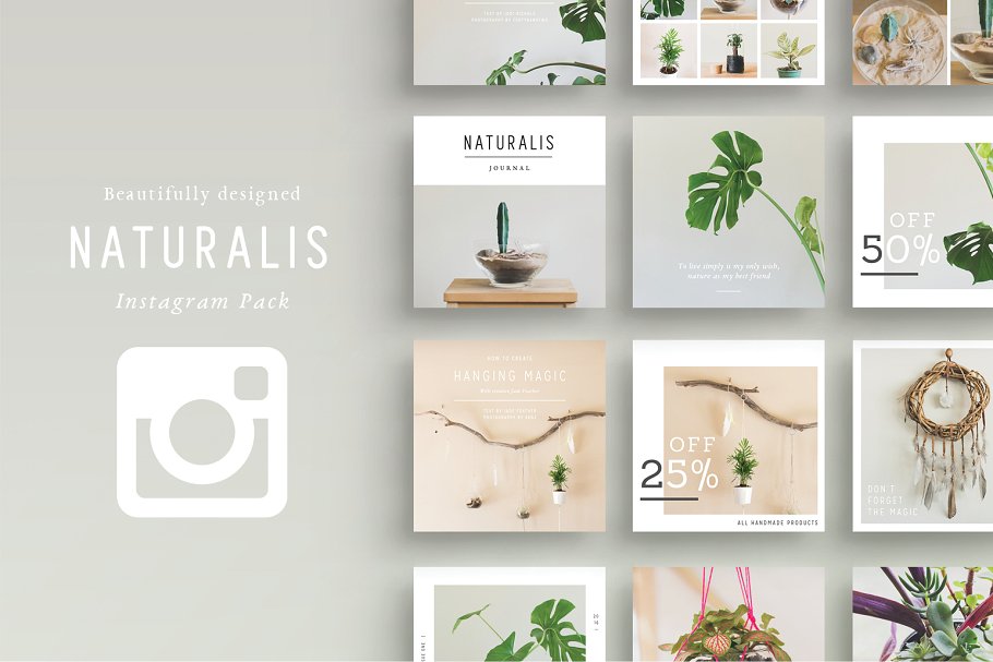 植物盆栽主题社交媒体贴图模板16图库精选[Instagram版本] NATURALIS Instagram Pack插图