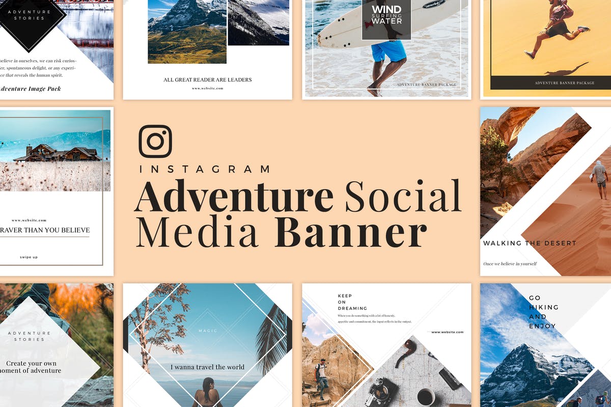 Instagram/Facebook/新浪微博社交媒体贴图模板16设计网精选 Adventure Social Media Banner插图