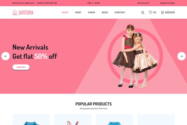 婴幼服饰玩具电商网站Bootstrap模板16设计网精选 Jadusona – eCommerce Baby Shop Bootstrap4 Template插图(1)