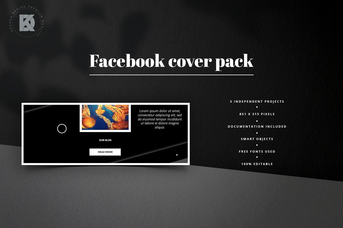 黑色背景Facebook主页封面设计模板素材库精选 Black Facebook Cover Pack插图(1)