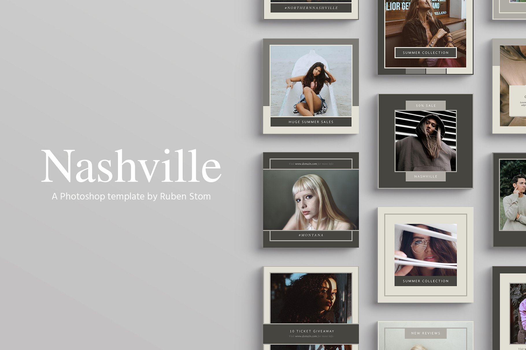 时尚模特摄影主题社交媒体贴图模板素材库精选 Nashville Social Media Templates插图