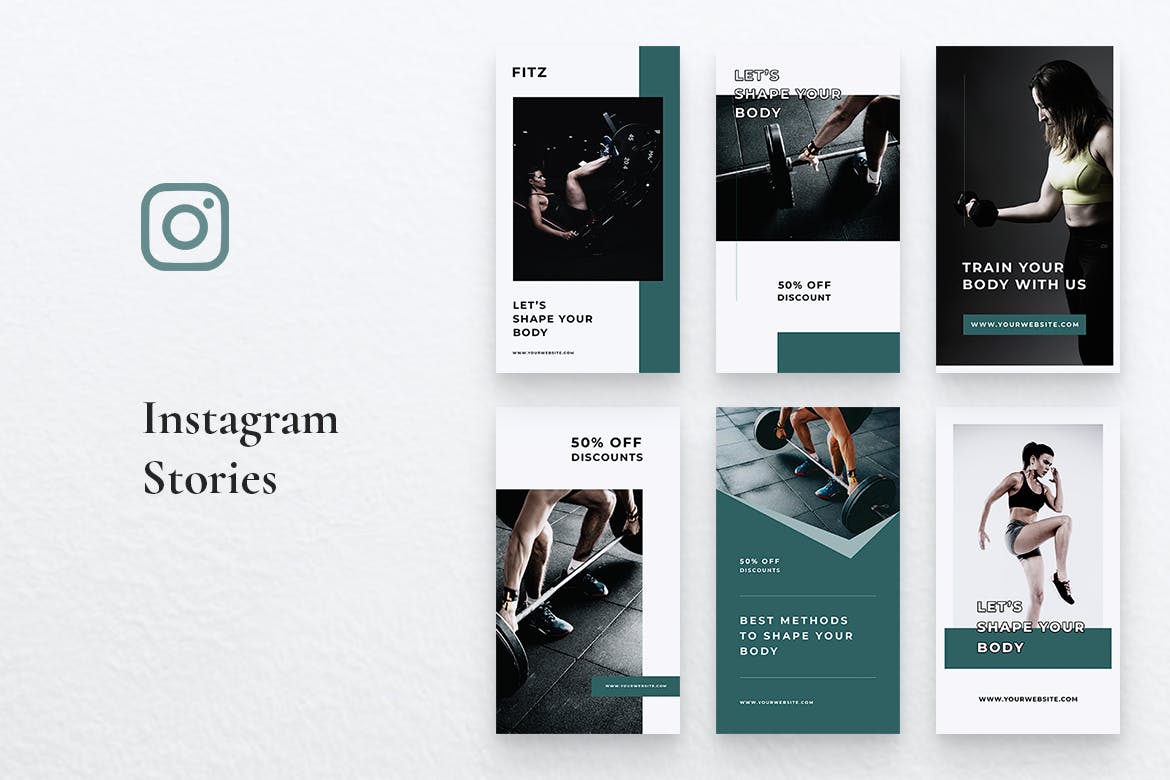 健身运动品牌故事Instagram社交设计素材 FITZ Gym & Fitness Instagram Stories插图(2)