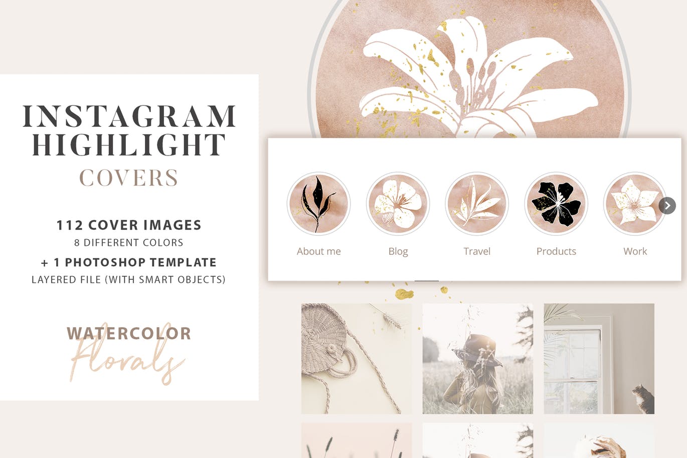 112个创意水彩花卉Instagram社交封面设计素材 Floral Instagram Highlight Covers插图