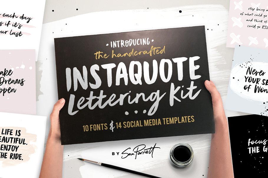 10款手写英文字体&社交媒体贴图模板素材库精选合集 Instaquote Lettering Kit插图