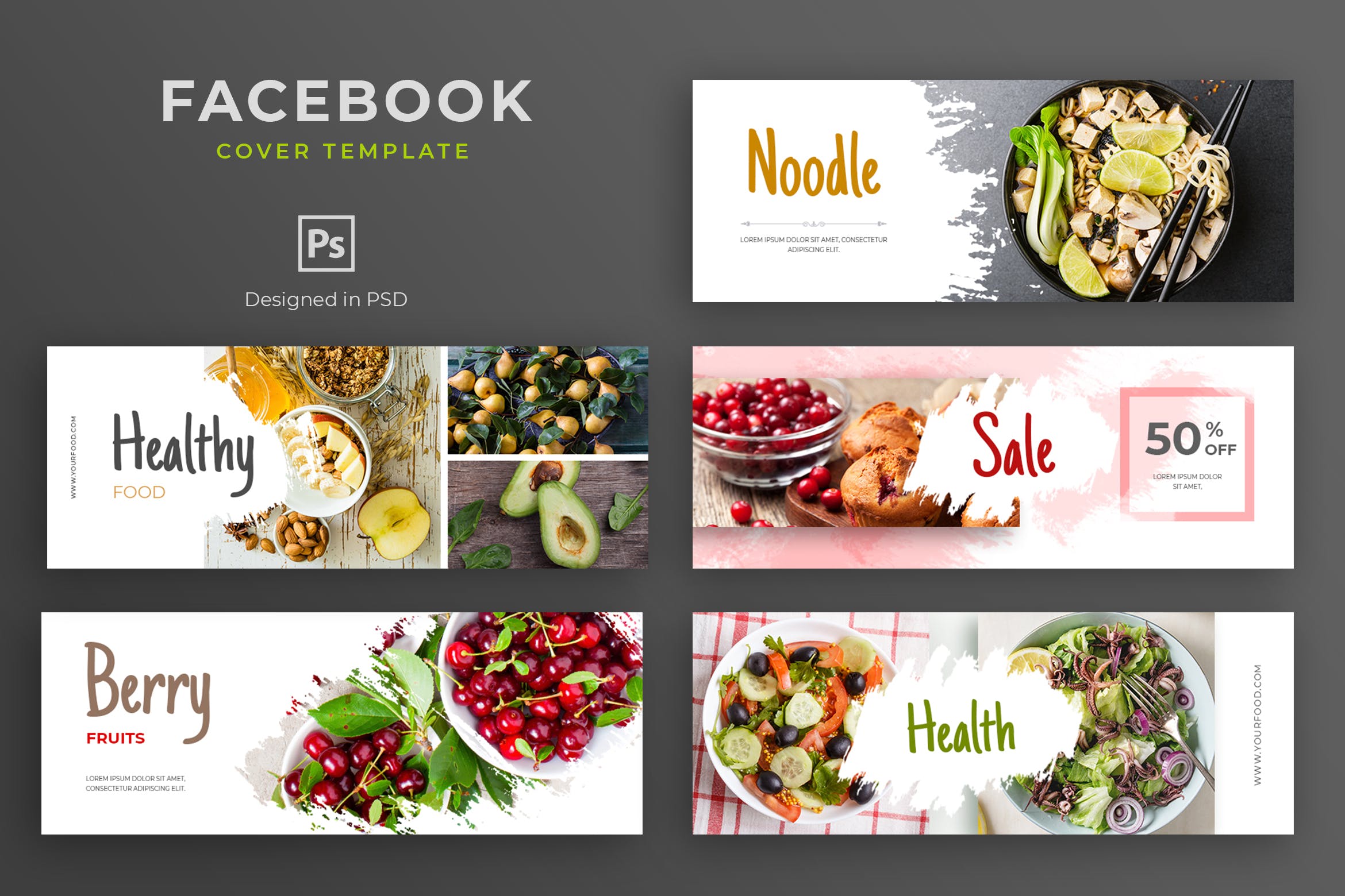 健康食物品牌推广Facebook主页封面设计模板素材库精选 Healthy Food Facebook Cover Template插图