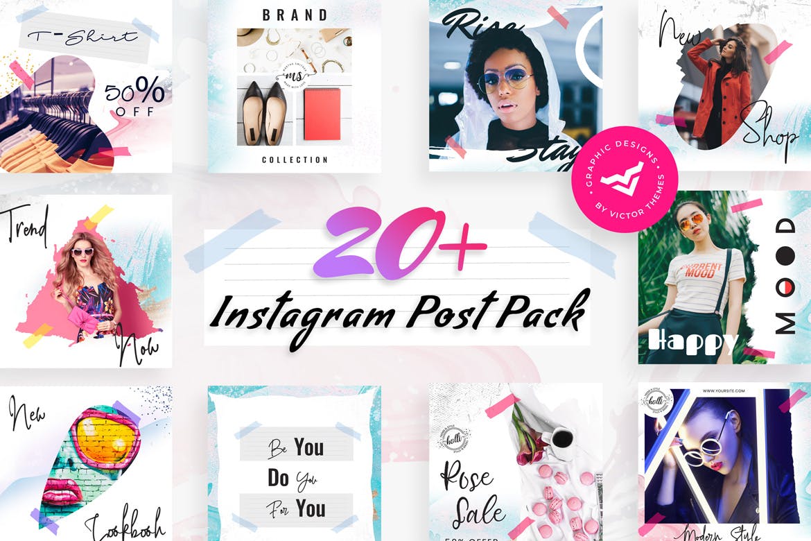 20+Instagram社交网站文章时尚风格贴图设计模板素材库精选 Modern Instagram Post Templates插图(1)