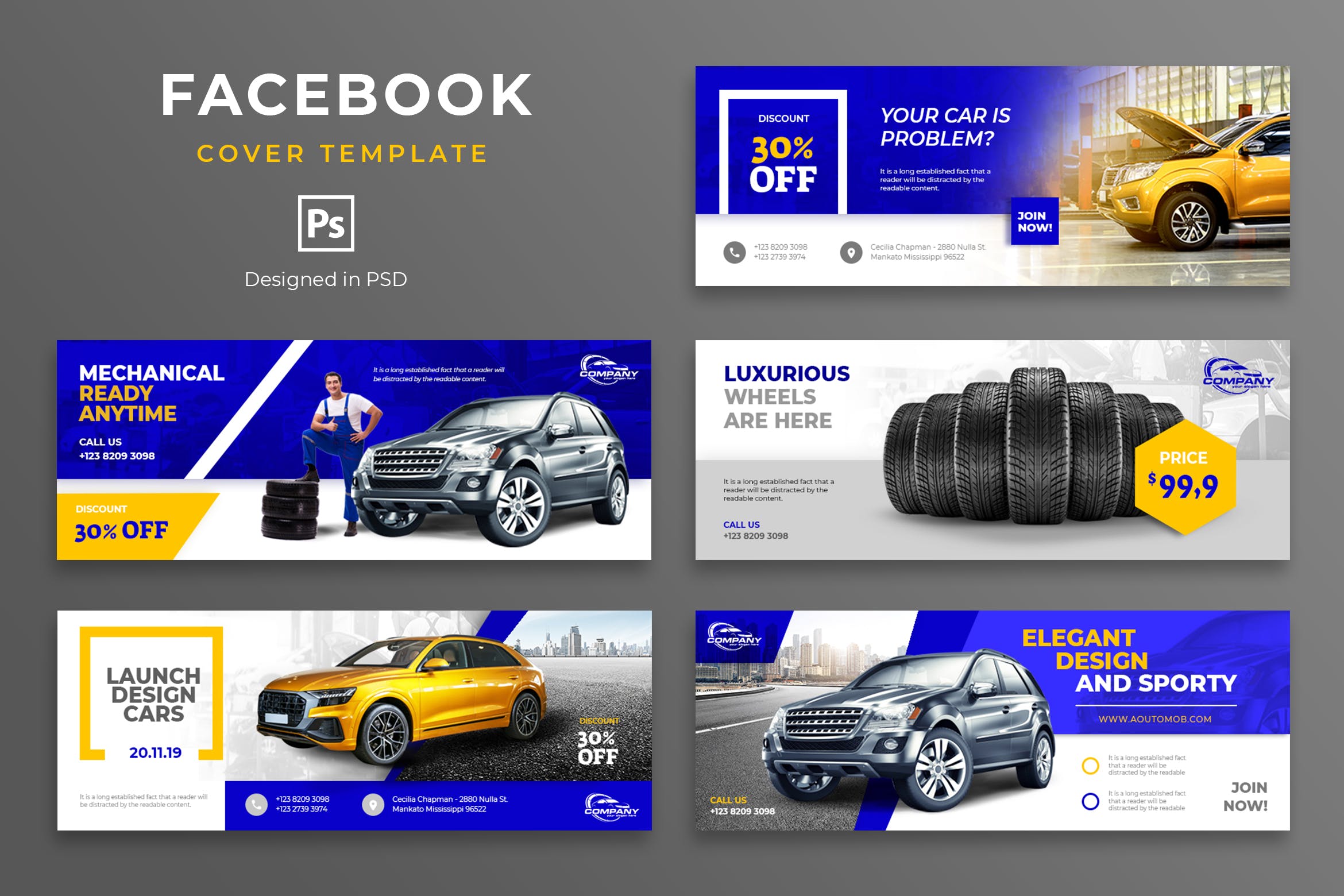 汽车品牌Facebook营销推广主页封面设计模板非凡图库精选 Automotive Facebook Cover Template插图
