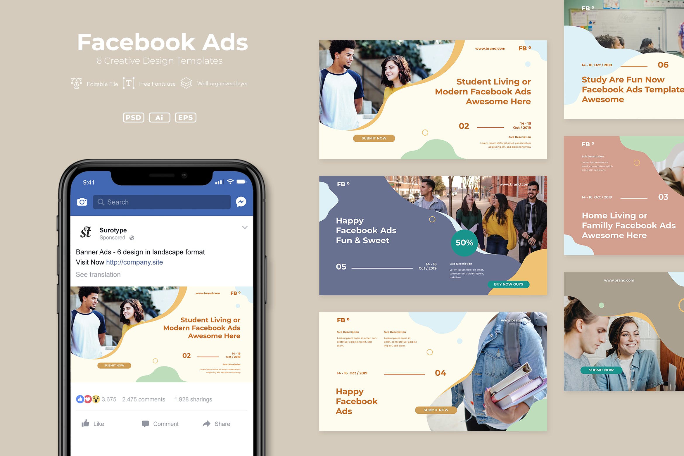 在线教育社交推广Facebook广告设计模板16设计网精选v17 SRTP – Facebook Ads. v17插图