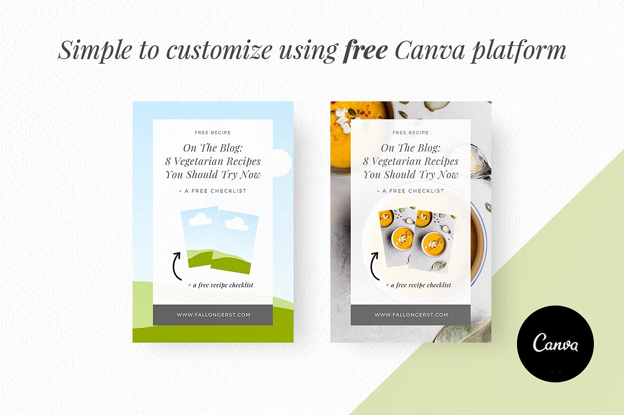 时髦的食物博客Canva模板16设计网精选下载 Food Blogger Pinterest Templates [jpg,pdf]插图(7)