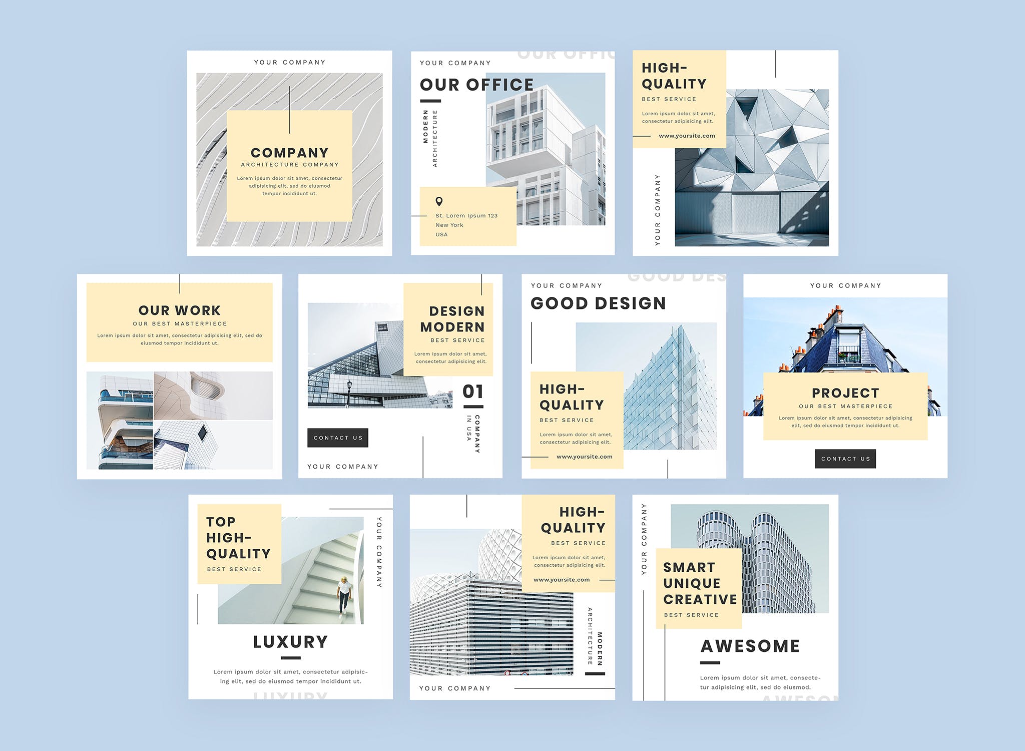 建筑设计品牌社交信息流推广设计素材包 Architecturo – Instagram Feeds Pack插图(1)