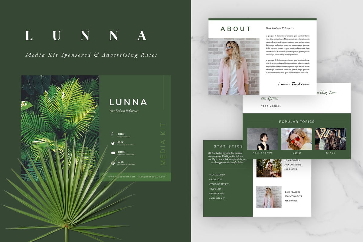 优雅时尚社交媒体博客媒体设计素材包v2 Luna – Media Kit & Sponsorship插图