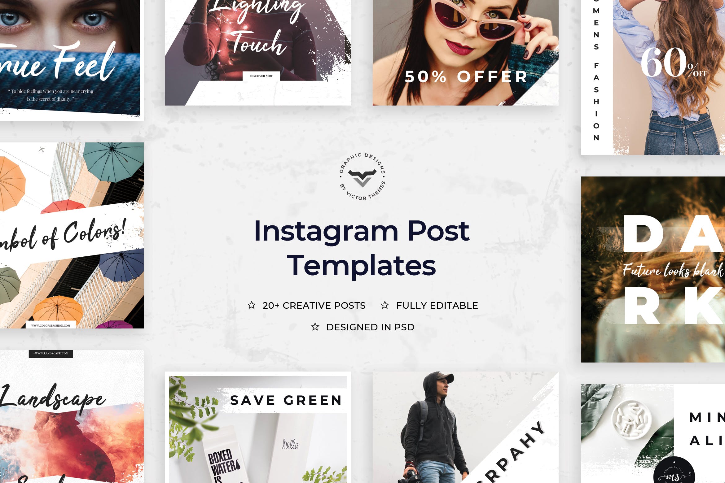 20+Instagram社交平台文章贴图设计模板16图库精选 Instagram Post Templates插图
