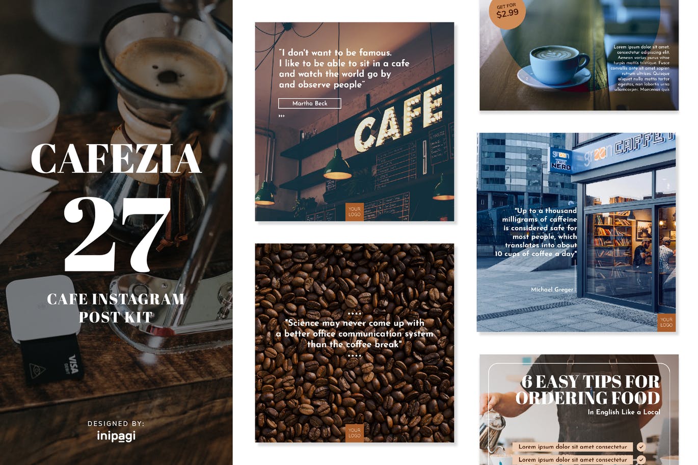 咖啡品牌Instagram社交推广设计素材包 CAFEZIO – Instagram Post Kit插图