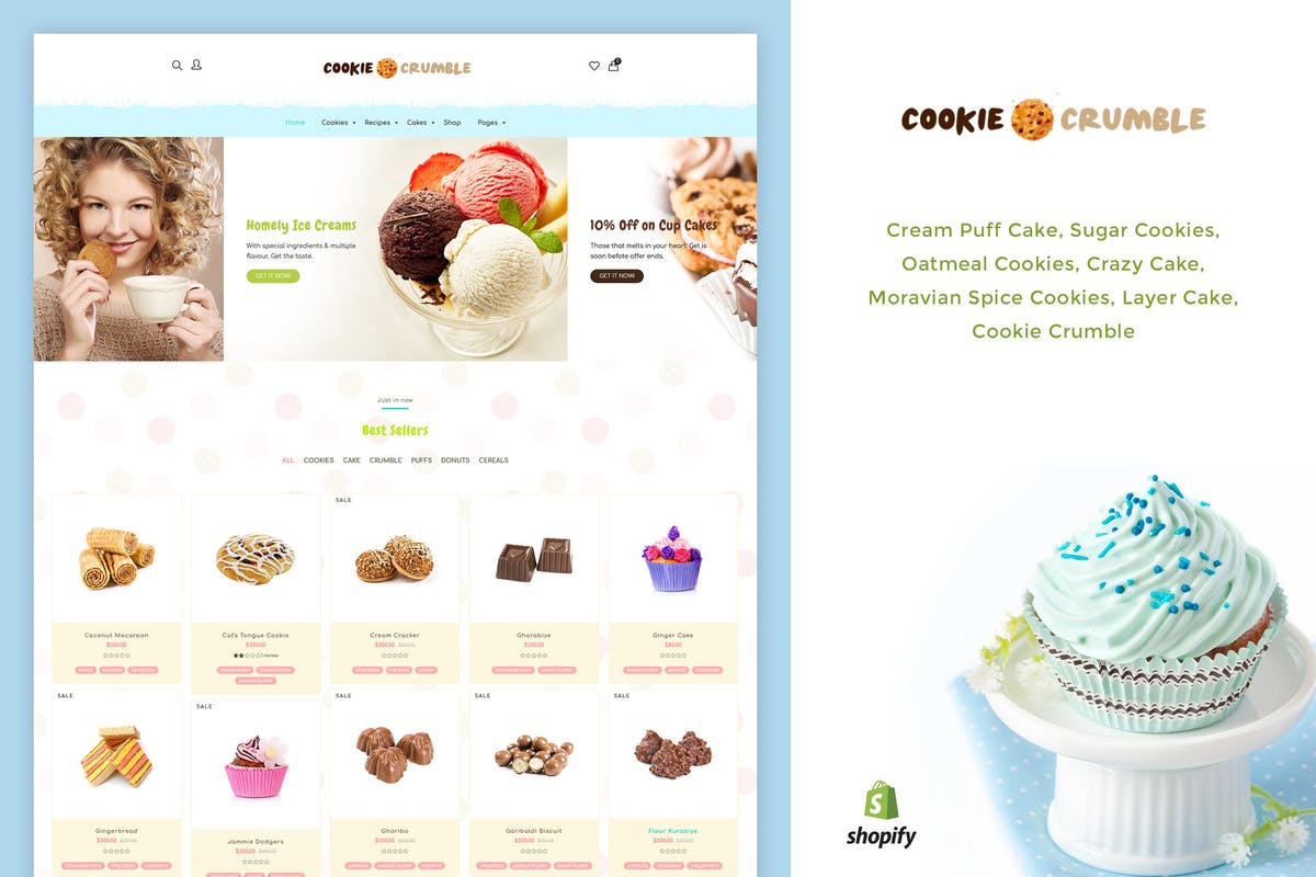 甜品雪糕甜点类在线商城Shopify主题模板非凡图库精选 Cookie Food | Bakery, Cookie, Food Product Shopify插图