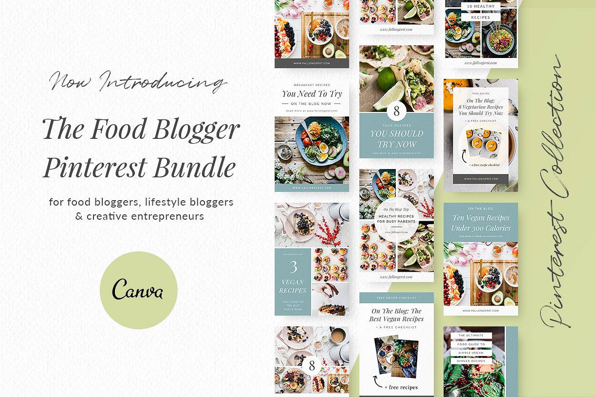 时髦的食物博客Canva模板16设计网精选下载 Food Blogger Pinterest Templates [jpg,pdf]插图