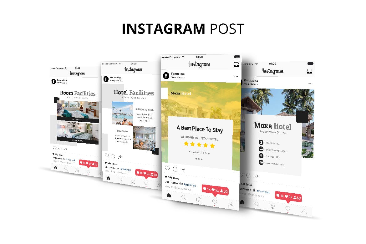 酒店品牌社交媒体平台推广设计素材包 Moxa Hotel Social Media Kit插图(3)