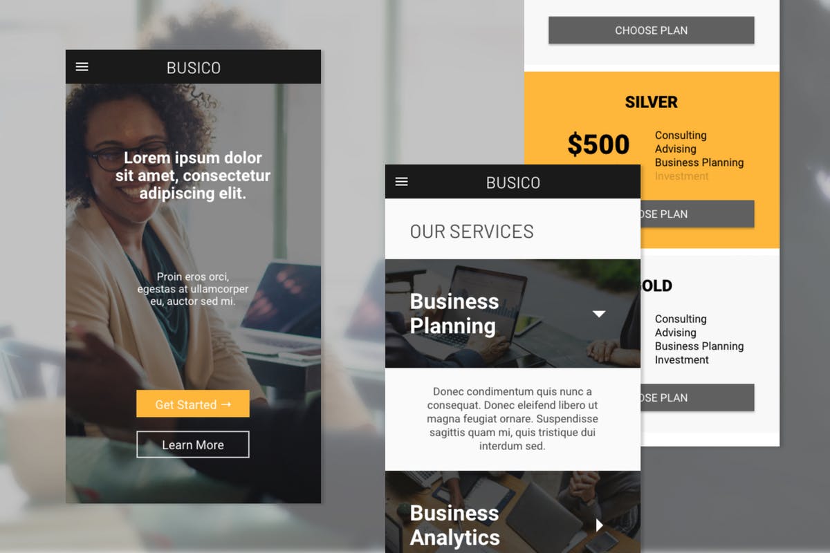 商务顾问H5网页设计模板素材库精选 Busico Business Consultant Homepage (Mobile Web)插图