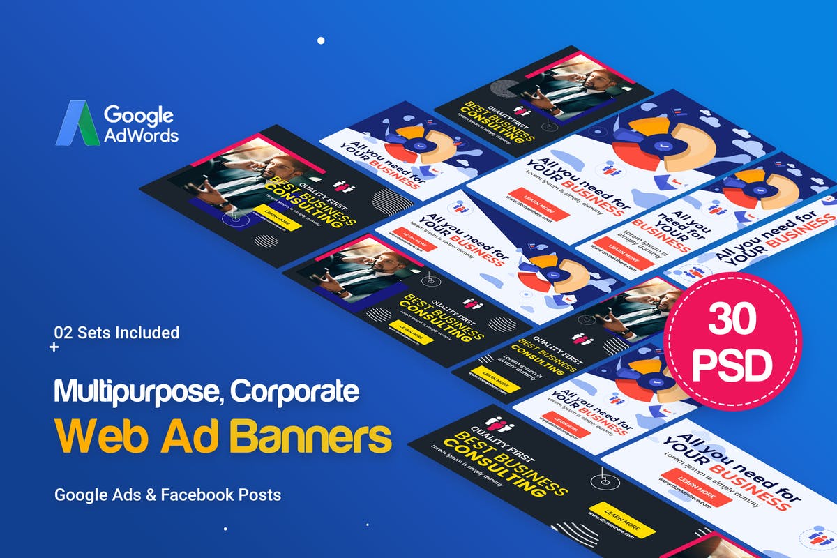 30个多用途多尺寸谷歌Banner素材库精选广告模板 Multipurpose, Business Banners Ad插图