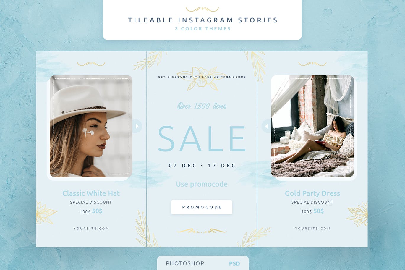创意三列式Instagram社交品牌故事设计模板素材库精选 Tileable Instagram Stories插图(1)