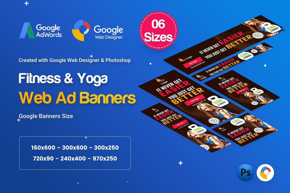 瑜伽＆健身谷歌广告Banner设计模板 Yoga & Fitness Banners Ad D35 – GWD & PSD插图
