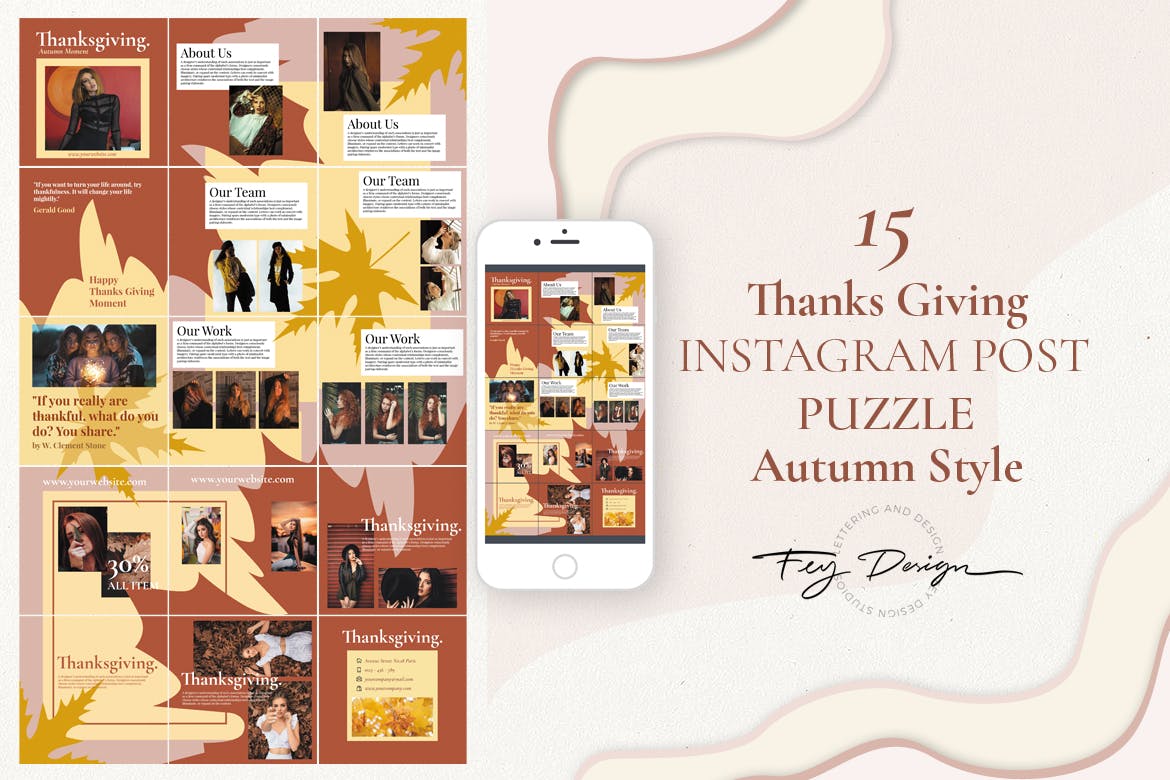 感恩节节日活动推广Instagram社交设计素材 Thanksgiving Autumn: Instagram Post Puzzle插图