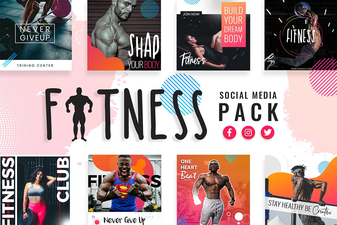 健身运动主题社交媒体设计素材 Fitness & Gym Social Media Templates插图(1)