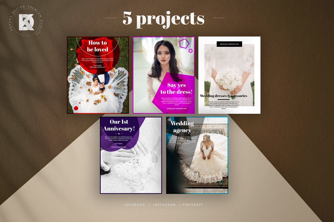 婚礼婚宴邀请社交媒体设计模板素材库精选 Wedding Social Media Kit插图(5)