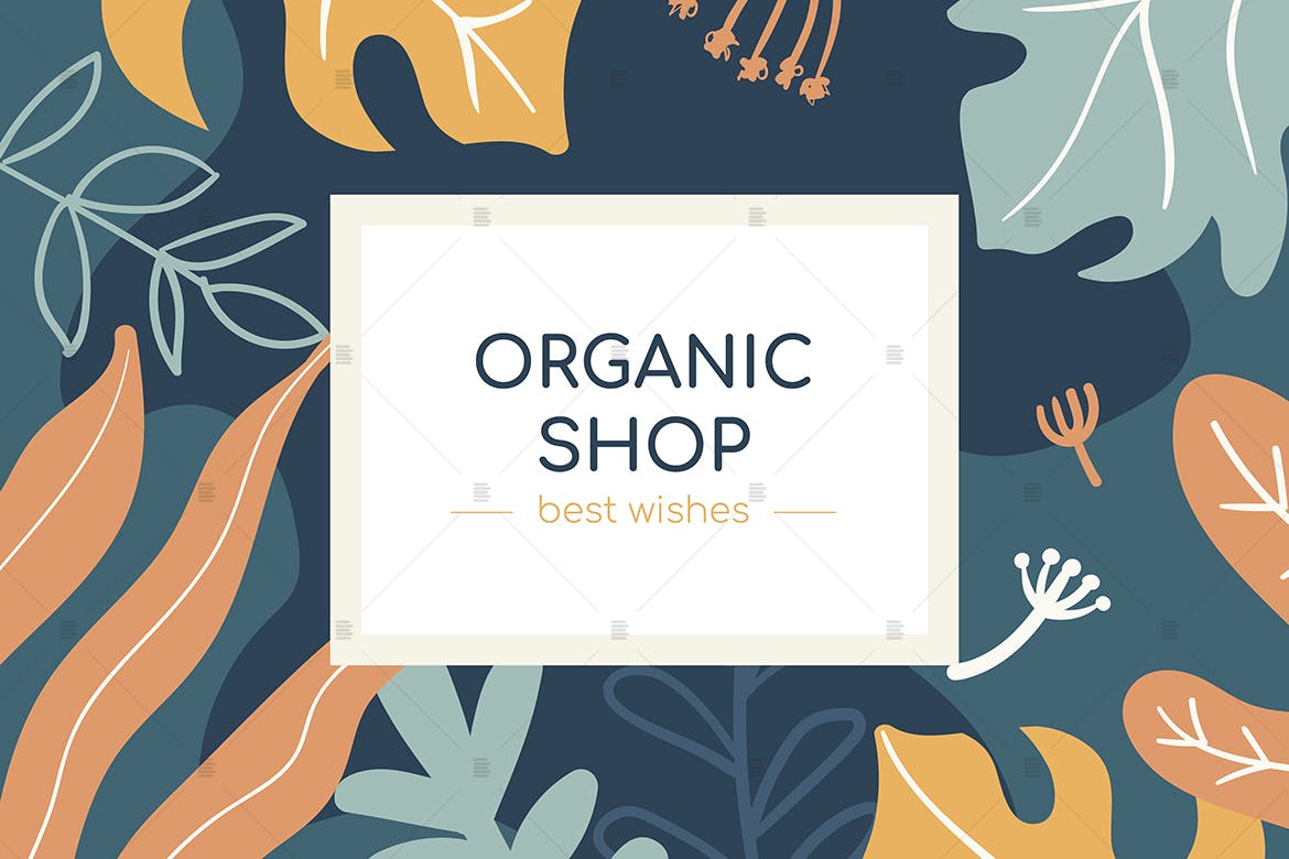有机品牌社交推广手绘图案Banner设计模板 Organic shop social media banner插图