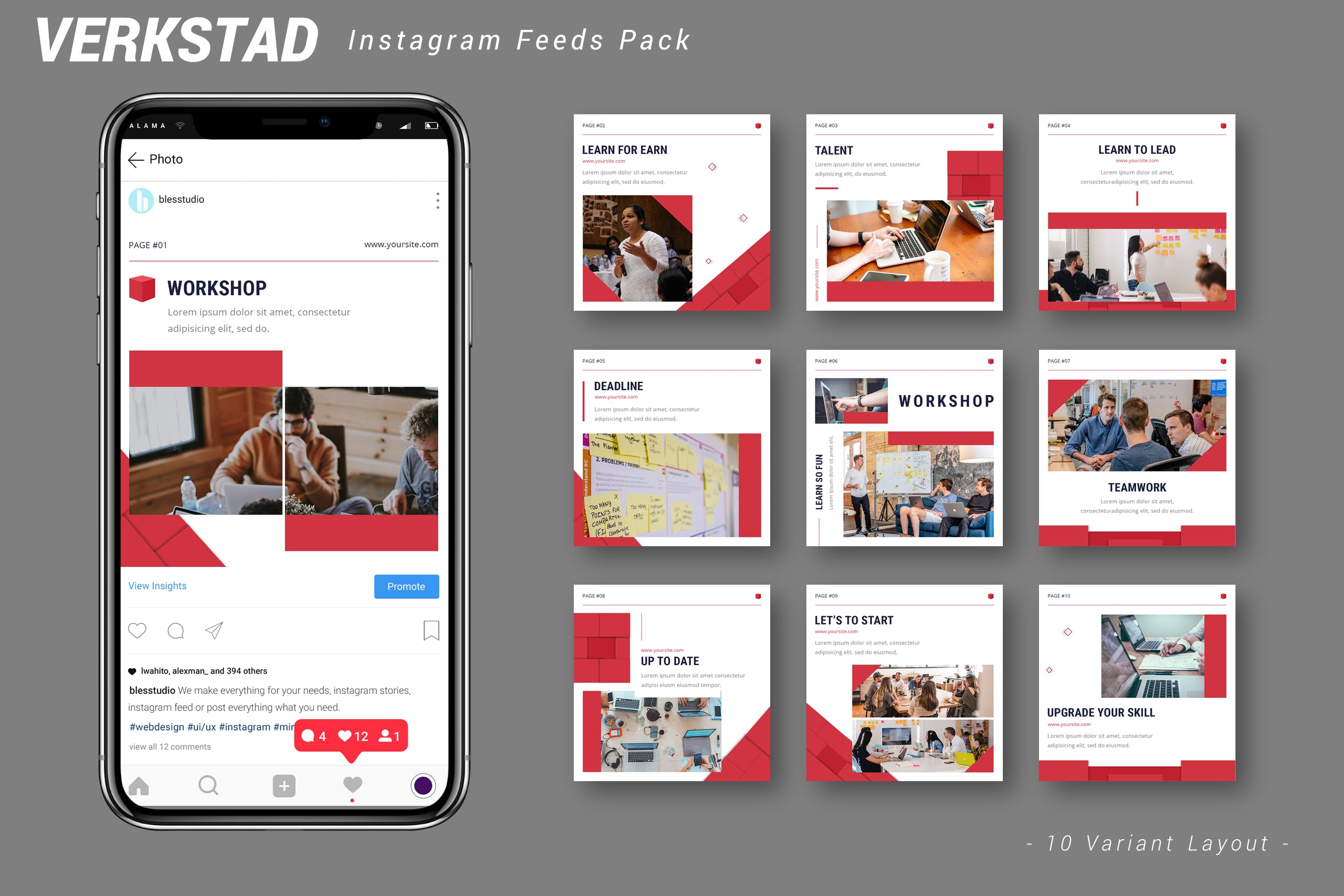 Instagram社交信息流/贴文配图设计模板素材库精选 Verkstad – Instagram Feeds Pack插图