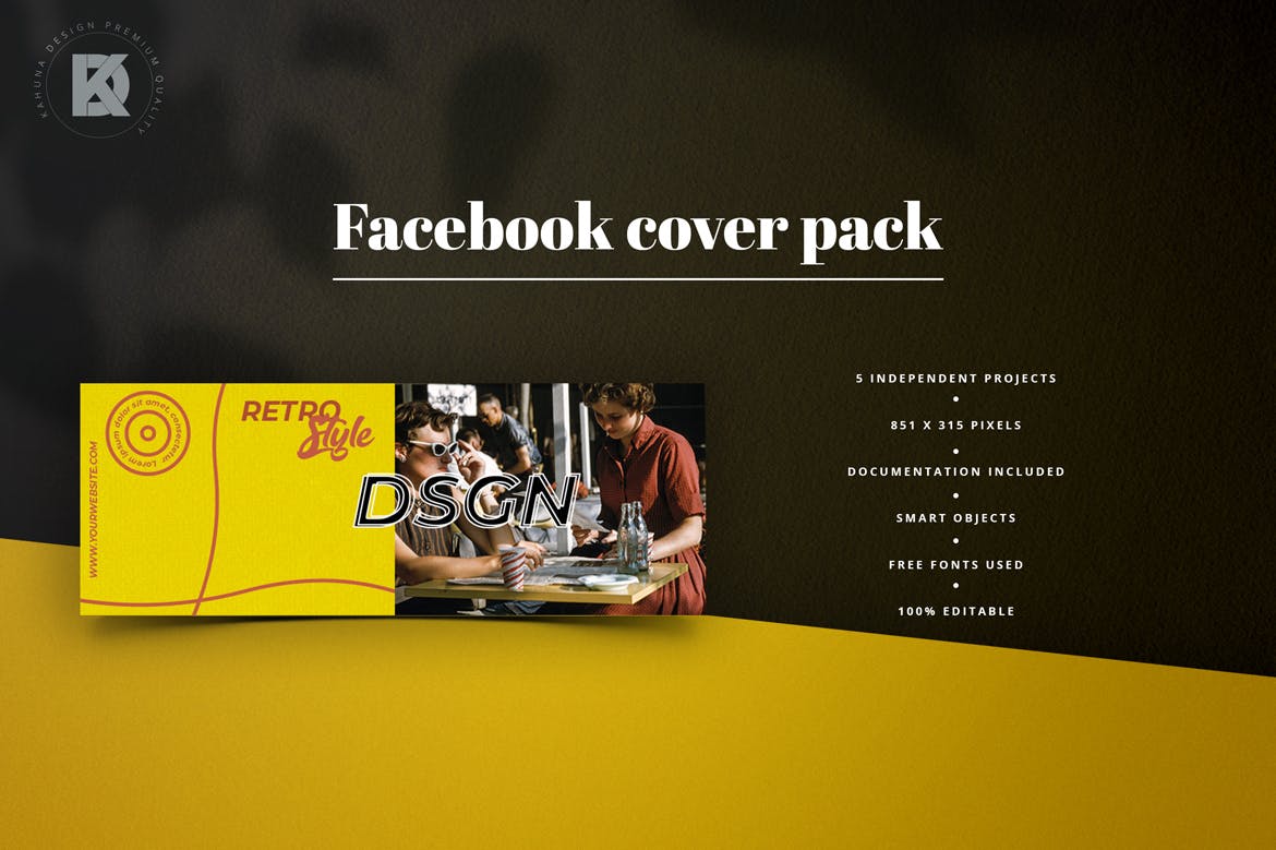 复古风格Facebook主页封面设计模板素材库精选 Retro Facebook Cover Pack插图(5)