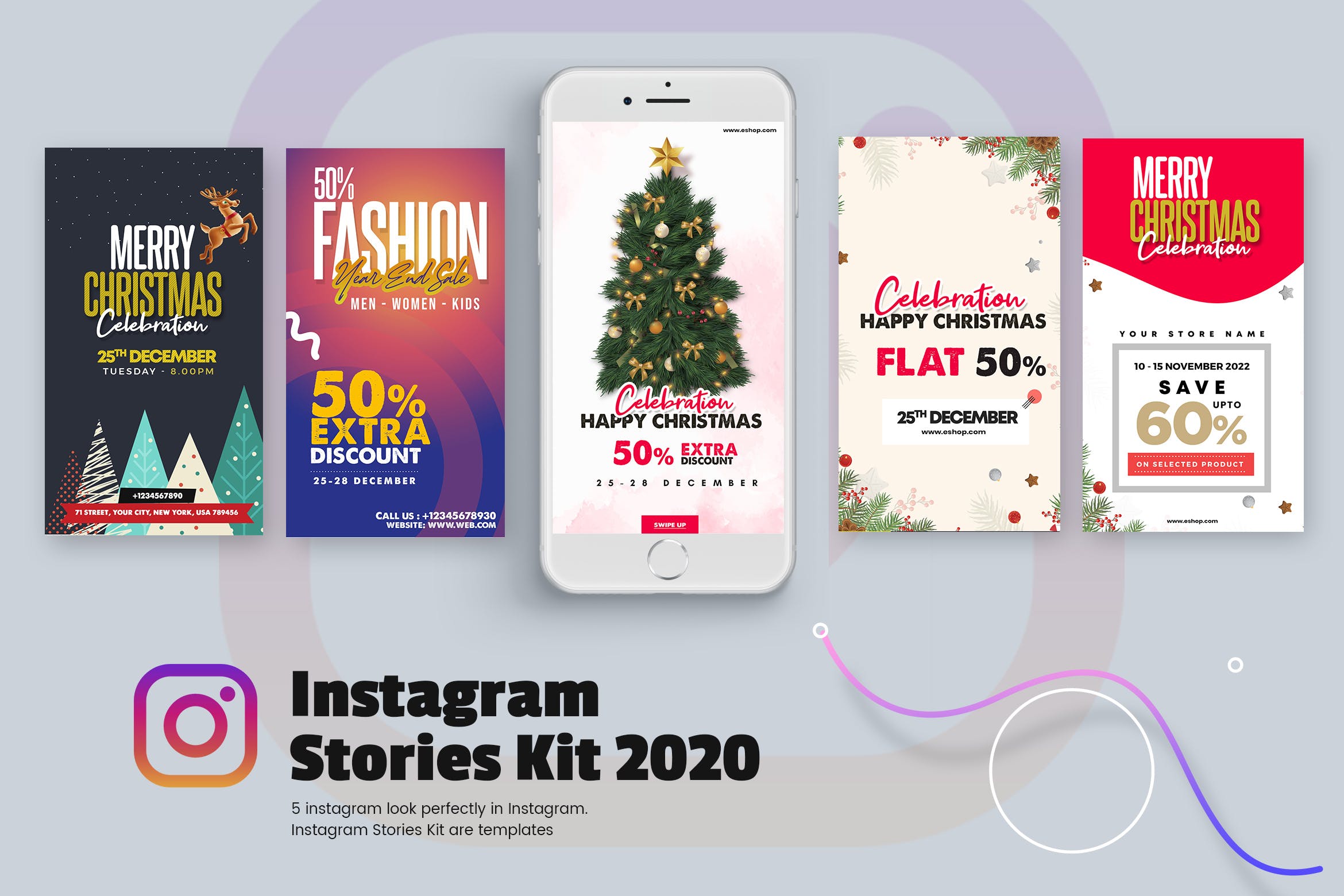 Instagram社交平台圣诞节主题品牌故事设计素材包 Creative Christmas Instagram Stories Kit 2019插图