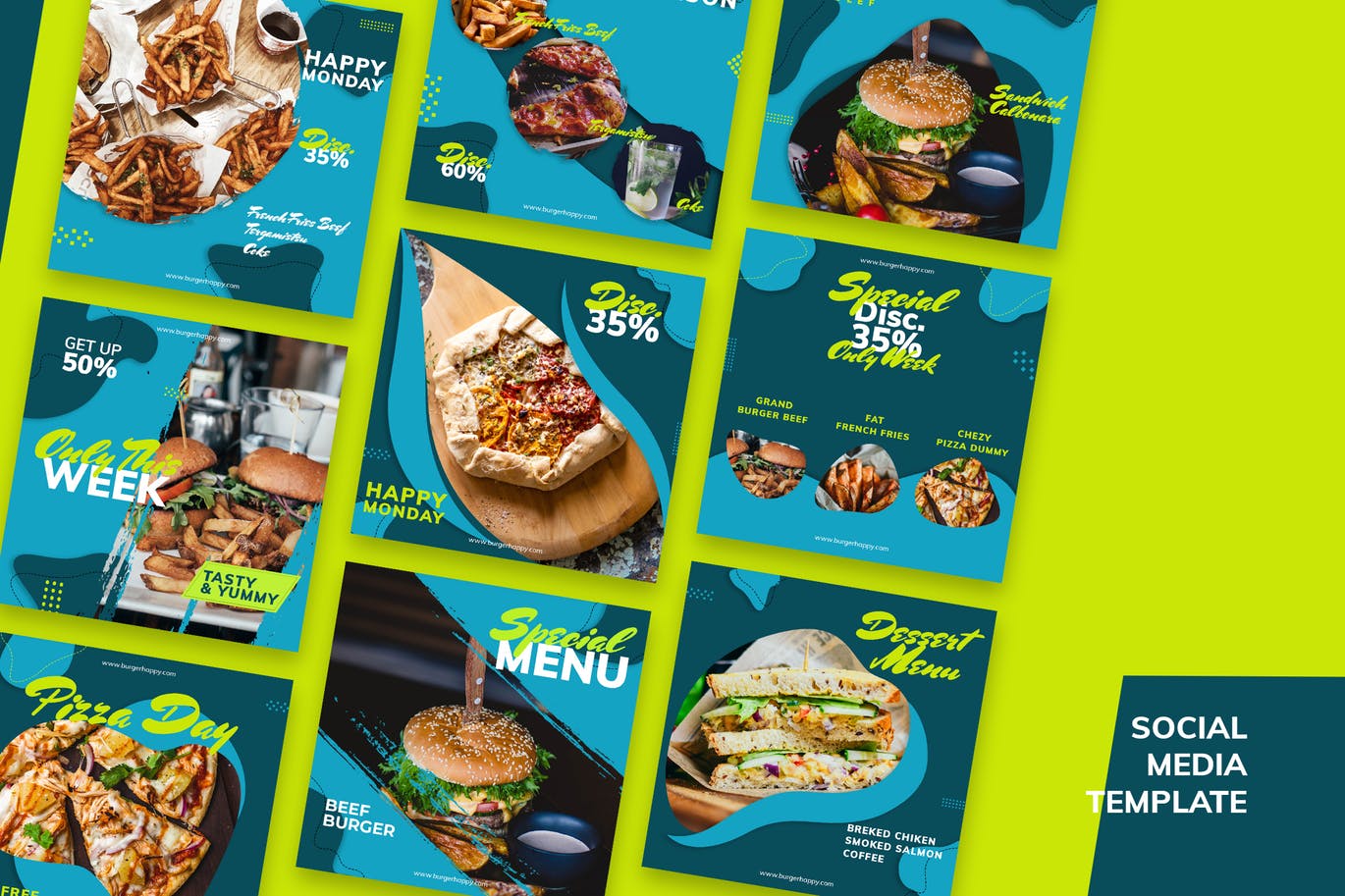 社交媒体新媒体美食主题素材库精选广告模板 Social Media Fastfood Kit插图