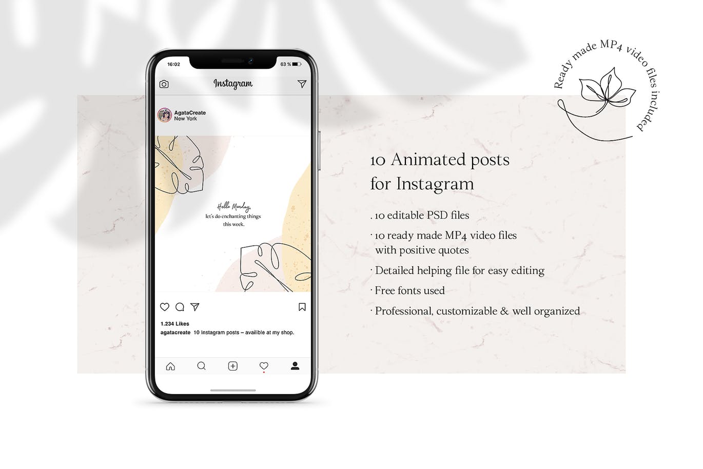 优雅线条动画艺术社交动画贴图设计模板16设计网精选 ANIMATED Instagram Posts – Lina插图(1)