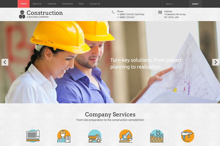 房地产开发商响应式企业网站模板16图库精选  Hot Construction插图(7)